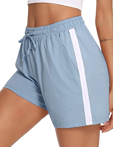 Litherday Shorts Damen Sportshorts Kurz Hosen Streifen Jogginghose Sommer Traininghose mit Taschen Elastischer Bund und Atmungsaktive Shorts zum Fitness, Running, Gym, Basketball, Blau, XXL von Litherday