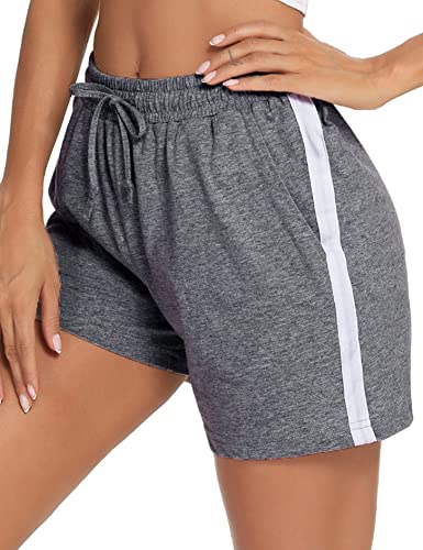 Litherday Shorts Damen Sportshorts Kurz Hosen Streifen Jogginghose Sommer Traininghose mit Taschen Elastischer Bund und Atmungsaktive Shorts zum Fitness, Running, Gym, Basketball, Dunkelgrau, L von Litherday