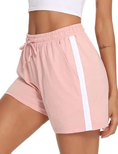 Litherday Shorts Damen Sportshorts Kurz Hosen Streifen Jogginghose Sommer Traininghose mit Taschen Elastischer Bund und Atmungsaktive Shorts zum Fitness, Running, Gym, Basketball, Rosa, M von Litherday