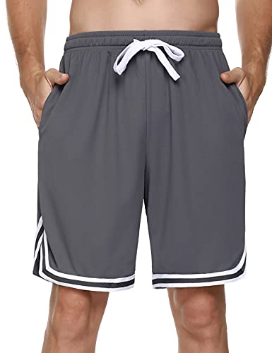 Litherday Shorts Herren Sportshorts Kurz Hosen Streifen Jogginghose Sommer Traininghose mit Taschen Elastischer Bund und Atmungsaktive Shorts zum Fitness, Running, Gym, Basketball, Dunkelgrau, S von Litherday