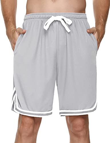 Litherday Shorts Herren Sportshorts Kurz Hosen Streifen Jogginghose Sommer Traininghose mit Taschen Elastischer Bund und Atmungsaktive Shorts zum Fitness, Running, Gym, Basketball, Hellgrau, L von Litherday