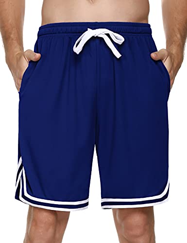 Litherday Shorts Herren Sportshorts Kurz Hosen Streifen Jogginghose Sommer Traininghose mit Taschen Elastischer Bund und Atmungsaktive Shorts zum Fitness, Running, Gym, Basketball, Navy blau, XXL von Litherday