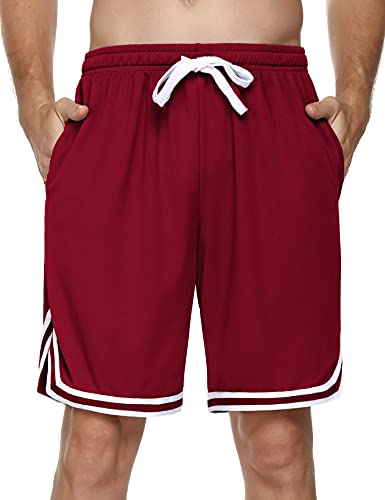 Litherday Shorts Herren Sportshorts Kurz Hosen Streifen Jogginghose Sommer Traininghose mit Taschen Elastischer Bund und Atmungsaktive Shorts zum Fitness, Running, Gym, Basketball, Rot, M von Litherday