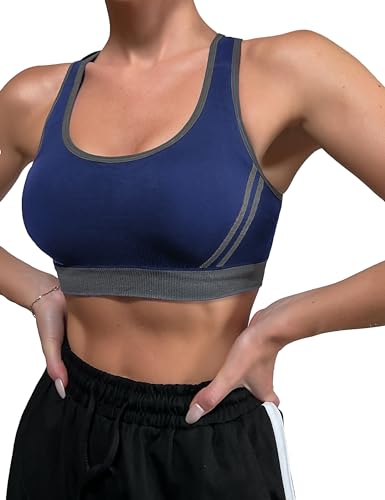 Litherday Sport BH Damen Sports Bra Gekreuzt Rücken BH Ohne Buegel Push up Yoga Bra Sport Bustier Damen Bustier BH für Fitness Running Jogging Gym Dancing, Dunkelblau, M von Litherday