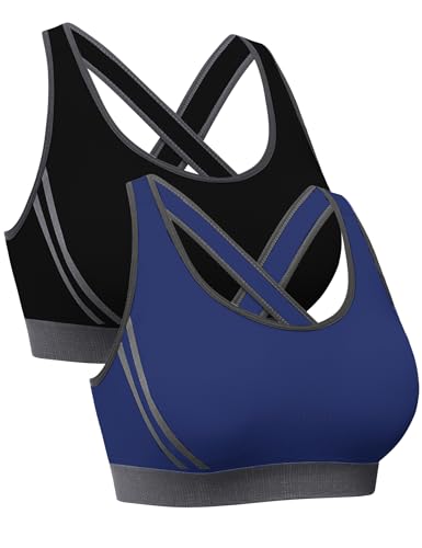 Litherday Sport BH Damen Sports Bra Gekreuzt Rücken BH Ohne Buegel Push up Yoga Bra Sport Bustier Damen Bustier BH für Fitness Running Jogging Gym Dancing, Schwarz+Dunkelblau, M von Litherday