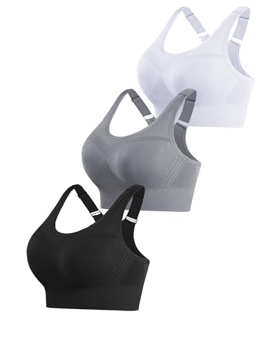 Litherday Sport BH Damen Starker Halt Push Up Sports Bra Bustier Damen Ohne Buegel mit Abnehmbar Gepolstert für Fitness Jogging Yoga Schwarz+Weiß+Grau XXL von Litherday