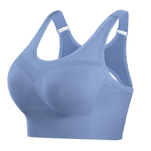 Litherday Sport BH Damen Starker Halt Push Up Yoga Sports Bra Ohne Buegel mit Abnehmbar Gepolstert Verstellbar Träger für Fitness Lauf Jogging Dunst blau XXL von Litherday