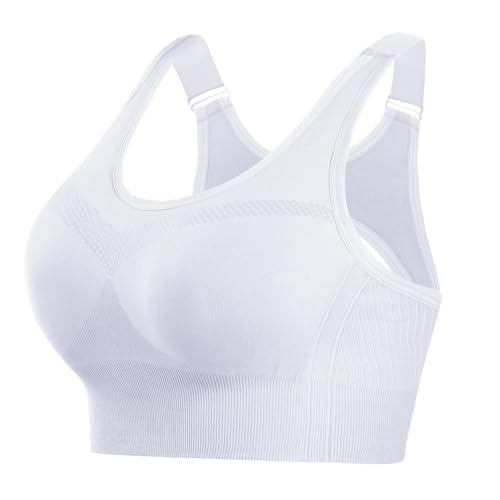 Litherday Sport BH Damen Starker Halt Push Up Yoga Sports Bra Ohne Buegel mit Abnehmbar Gepolstert Verstellbar Träger für Fitness Lauf Jogging Weiß XXL von Litherday