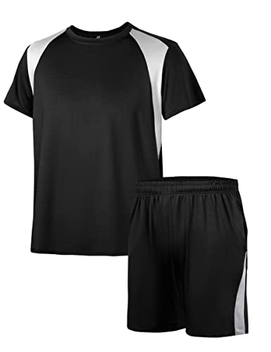 Litherday Trainingsanzug Herren Kurzarm shirt Kurze Sporthose Herren Sommer Tracksuit Sportanzug mit Jogginghose für Basketball Running B-schwarz XXL von Litherday