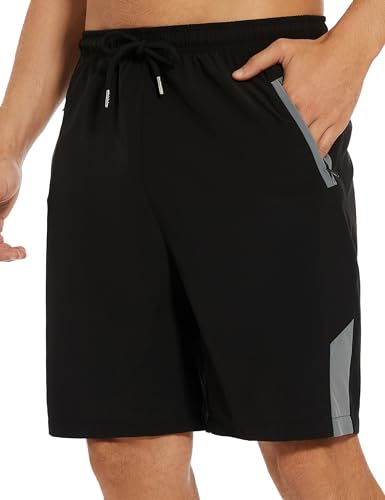 Litherday Sporthose Herren Kurz Sport Shorts Streifen Basketball Shorts Kurze Hosen Herren Sommer Trainingshose kurz mit Taschen, Schwarz+dunkelgrau, XXL von Litherday