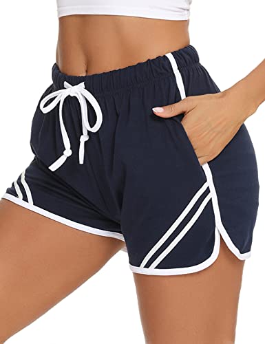 Litherday Sportshorts Damen Kurz Jogginghose Laufshorts Baumwolle Sporthose Sommer Traininghose mit Taschen， Dunkelblau, L von Litherday