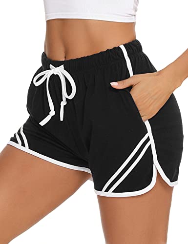 Litherday Sportshorts Damen Kurz Jogginghose Laufshorts Baumwolle Sporthose Sommer Traininghose mit Taschen， Schwarz, M von Litherday