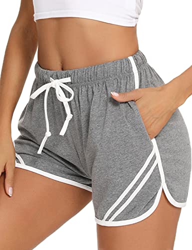 Litherday Sportshorts Damen Kurz Jogginghose Laufshorts Baumwolle Sporthose Sommer Traininghose mit Taschen， Dunkelgrau, L von Litherday