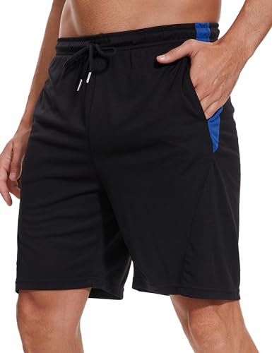 Litherday Sportshorts Herren Kurz Hosen Streifen Basketball Shorts Sommer Jogginghose Atmungsaktive Traininghose mit Elastischer Bund und 2 Taschen, Schwarz+blau, XXL von Litherday