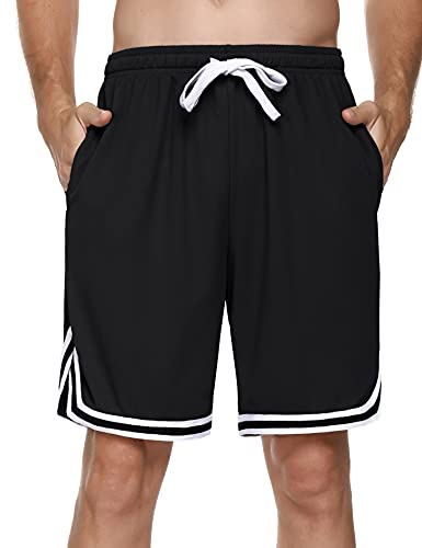 Litherday Sportshorts Herren Shorts Kurz Hosen Streifen Jogginghose Sommer Traininghose mit Taschen Elastischer Bund und Atmungsaktive Shorts zum Fitness, Running, Gym, Basketball, Schwarz, XL von Litherday