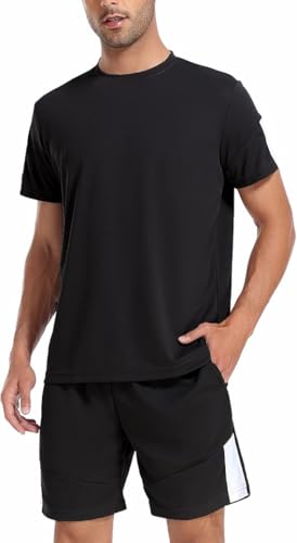 Litherday Trainingsanzug Herren kurz Sportanzug Activewear Sport Set Kurzarm Sommer Sportbekleidung Shirt mit Kurze Hose A-Schwarz L von Litherday
