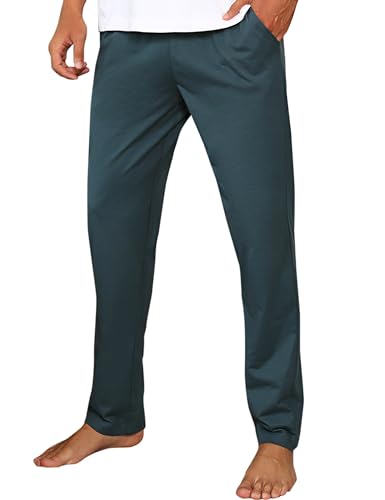 Litherday Schlafanzughose Herren Lang Pyjamahose 100% Baumwolle Nachtwäsche hose Unifarbene Freizeithose für Herren Loungewear Sleepwear mit Taschen Elastischer Bund, Dunkelgrün, L von Litherday