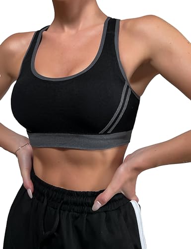 Litherday Sport BH Damen Sportunterwäsche für Damen Gekreuzt Rücken BH Ohne Buegel Push up Yoga Bra Sport Bustier Damen Bustier BH für Fitness Running Jogging Gym Dancing, Schwarz, L von Litherday