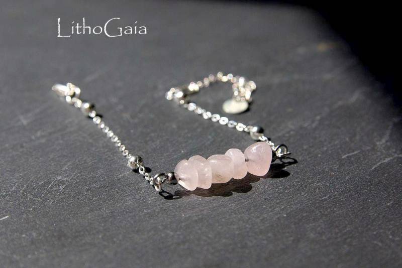 Zierliche Rosenquarz Perlen Bar Armband Edelstahl, Personalisierte Selbstliebe Fußkettchen Schmuck, Fruchtbarkeitskristalle Heilgeschenk Für Sie von LithoBaia
