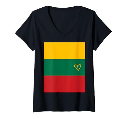 Damen Litauische Flagge, litauisches Herz, stolz, Nationalfeiertag T-Shirt mit V-Ausschnitt Damen Litauische Flagge, litauisches Herz, stolz, Nationalfeiertag T-Shirt mit V-Ausschnitt von Lithuania Flag Lithuanian National Day Gifts Idea