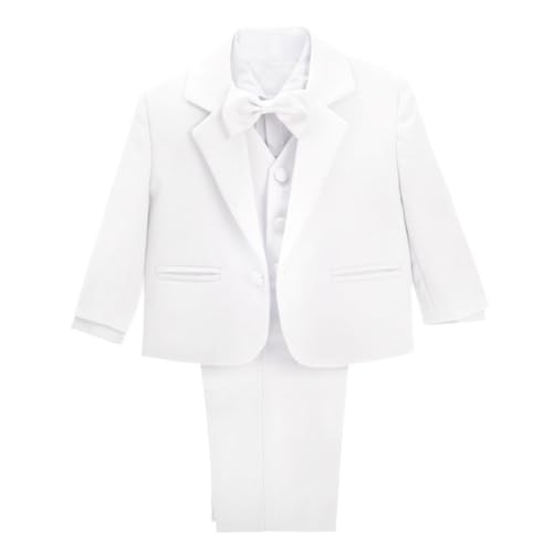 Lito Angels Baby Anzug Jungen Hochzeit, 5 Teiliges Set (Sakko, Weste, Hemd, Hose & Krawatte), Weiss, Größe 6 Monate 68, 057 (Tag-Nummer 6M) von Lito Angels