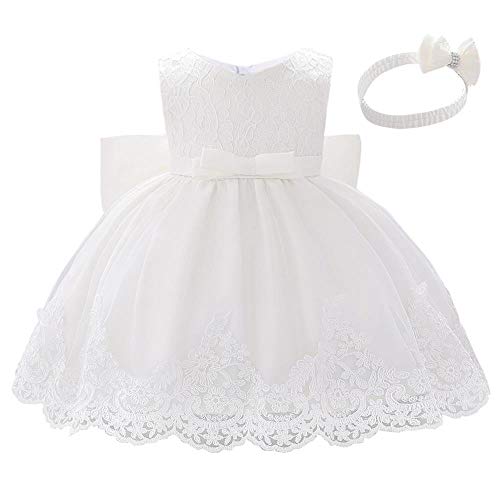 Lito Angels Blumenmädchen Elegantes Ballkleid Hochzeit Kleid Spitzenkleid mit Stirnband für Baby Mädchen Größe 12-18 Monate 86 Weißes 426 von Lito Angels