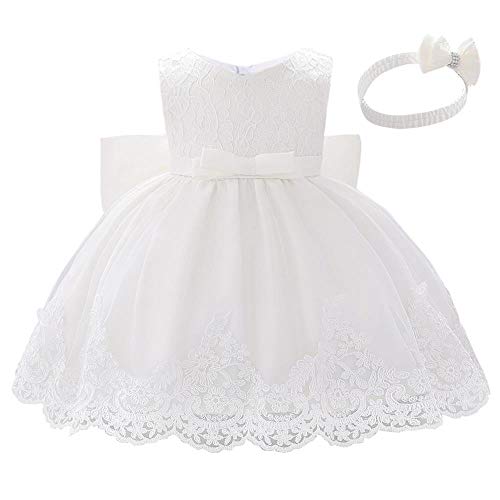 Lito Angels Blumenmädchen Elegantes Ballkleid Hochzeit Kleid Spitzenkleid mit Stirnband für Baby Mädchen Größe 12-18 Monate 86 Weiß 426 (Tag-Nummer 80) von Lito Angels