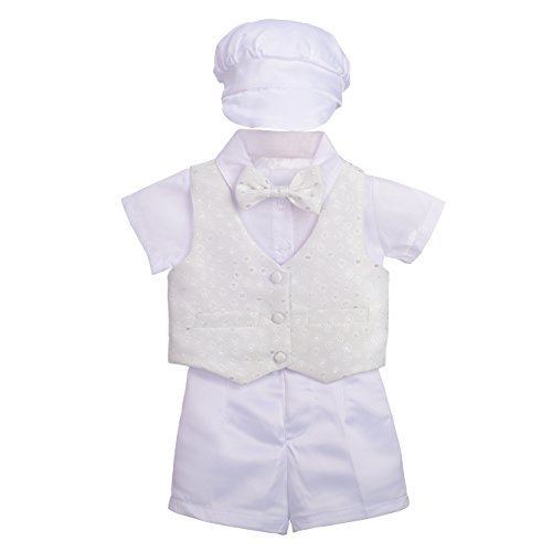 Lito Angels Baby Jungen 4 Teiliges Anzug Set mit Taufhaube, Taufe Taufkleidung Taufanzug Kurzarm, Größe 6-9 Monate 74, Weiss von Lito Angels