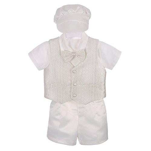 Lito Angels Baby Jungen 4 Teiliges Anzug Set mit Taufhaube, Taufe Taufkleidung Taufanzug Kurzarm, Größe 12-18 Monate 86, Elfenbein von Lito Angels