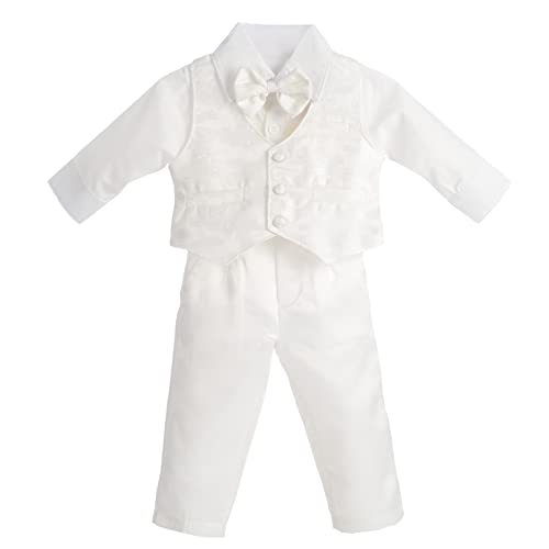 Lito Angels Baby Jungen 4 Teiliges Elfenbein Anzug Set mit Jacquard Weste und Taufhaube zur Taufe/Hochzeit, Taufkleidung Taufanzug Hochzeitsanzug, Größe 12-18 Monate 86 von Lito Angels