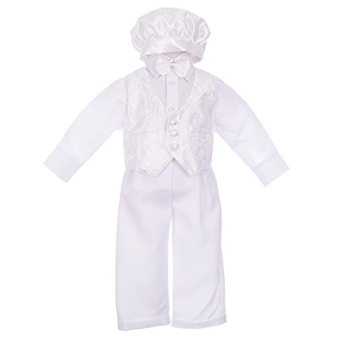 Lito Angels Baby Jungen 5 Teilig Taufbekleidung Taufanzug Taufe Festlich Anzug Bekleidungsset Formale Outfit mit Hut 3-6 Monate Weiß von Lito Angels