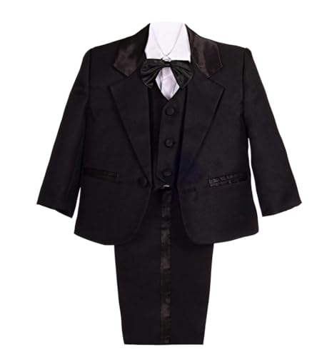 Lito Angels Baby Anzug Jungen Hochzeit, 5 Teiliges Set (Sakko, Weste, Hemd, Hose & Krawatte), Schwarz, Größe 6 Monate 68 (Tag-Nummer 6M) von Lito Angels