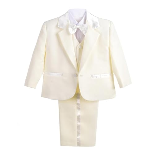 Lito Angels Baby Anzug Jungen Hochzeit, 5 Teiliges Set (Sakko, Weste, Hemd, Hose & Krawatte), Elfenbein, Größe 9 Monate 74 (Tag-Nummer 9M) von Lito Angels