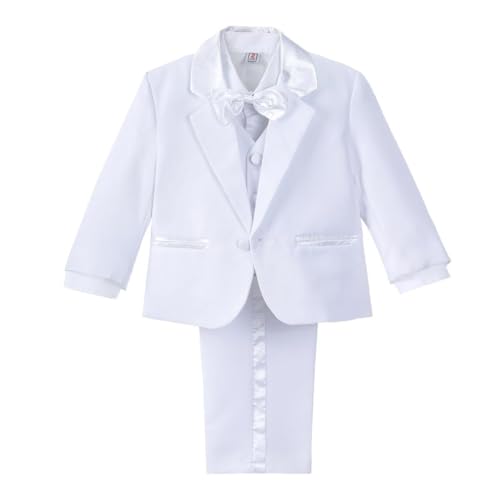 Lito Angels Baby Anzug Jungen Hochzeit, 5 Teiliges Set (Sakko, Weste, Hemd, Hose & Krawatte), Weiss, Größe 9 Monate 74 (Tag-Nummer 9M) von Lito Angels