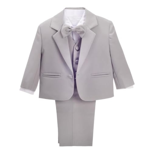 Lito Angels Baby Anzug Jungen Festlich Hochzeit, 5 Teiliges Set (Sakko, Weste, Hemd, Hose & Krawatte), Grau, Größe 12 Monate 80 (Tag-Nummer 12M) von Lito Angels