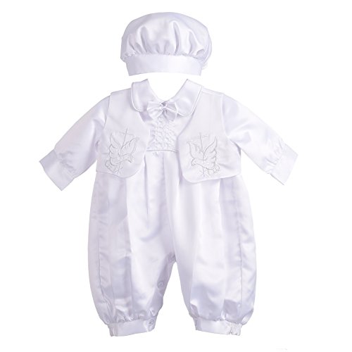 Lito Angels Satin Taufkleidung Taufanzug mit Hut für Baby Junge, Taufe Strampler Body Weiss Anzug, Größe 3-6 Monate 68 von Lito Angels
