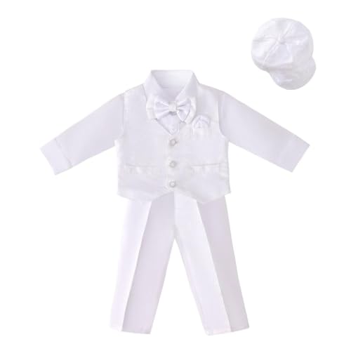 Lito Angels Baby Jungen Taufkleidung Taufanzug Taufe Kleidung Weißer Anzug mit Haube Größe 3-6 Monate 62 68 (Tag-nummer XS) von Lito Angels