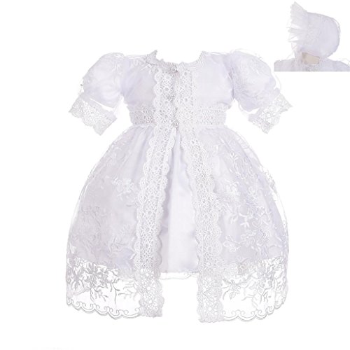 Lito Angels Baby Mädchen Taufkleid Taufkleidung, Taufe Kleid mit Spitze Cape und Haube Taufhaube, Größe 6-12 Monate 74 80, Weiß (Tag Number 12M) von Lito Angels