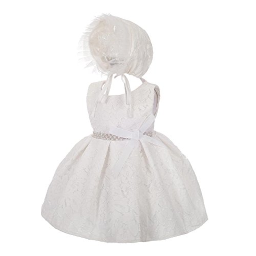 Lito Angels Baby Mädchen Taufkleid, Taufe Kleid mit Spitze Blume Haube Hut, Spitzenkleid mit Rhinestones Schärpe für Hochzeit, Größe 3 Monate 62 von Lito Angels