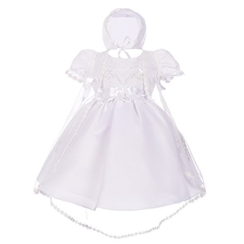 Lito Angels Taufkleid für Baby Mädchen, Satin Weiß Taufe Kleid mit Spitze Umhang Cape und Taufhaube, Größe 6-9 Monate 74 von Lito Angels