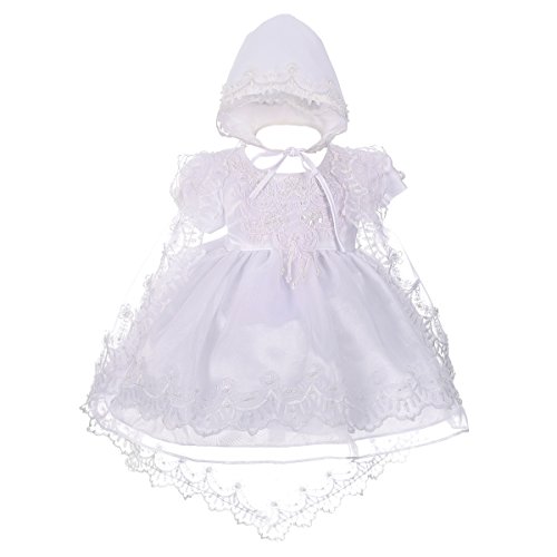 Lito Angels Taufkleid für Baby Mädchen, Taufe Kleid mit Spitze Cape und Taufhaube, Größe 3-6 Monate 68, Weiß von Lito Angels