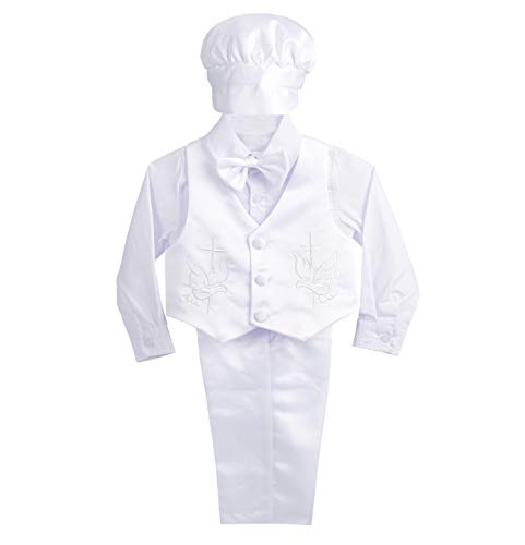 Lito Angels Baby Satin Taufe Tauf-Outfit Lange Ärmel Hochzeitsanzug mit Motorhaube 5 Stück Set Weiß 12-18 Monate D von Lito Angels
