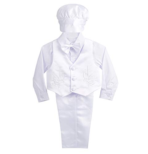 Lito Angels Baby Satin Taufe Tauf-Outfit Lange Ärmel Hochzeitsanzug mit Motorhaube 5 Stück Set Weiß 18-24 Monate D von Lito Angels