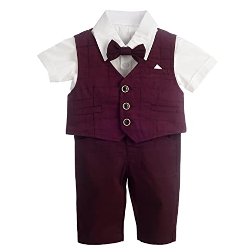 Lito Angels Baby Weste Anzug Set Junge mit Hemd, Fliege und Hose, für Festlich Hochzeit, Größe 12-18 Monate 86, Burgund Rot von Lito Angels