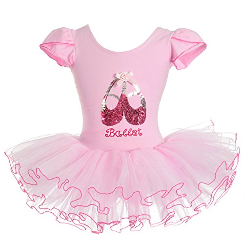 Lito Angels Ballettkleid Ballerina Kleid Ballett Tutu für Kleinkinder Mädchen, Kurzarm Tanzkleid Balletttrikot Tanzbody mit Tutu Rock, Größe 2 Jahre, Rosa (Tag-Nummer XS) von Lito Angels