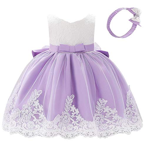 Lito Angels Blumenmädchen Elegantes Ballkleid Hochzeit Kleid Spitzenkleid mit Stirnband für Baby Mädchen Größe 18-24 Monate 92 Lavendel 426 (Tag-Nummer 90) von Lito Angels