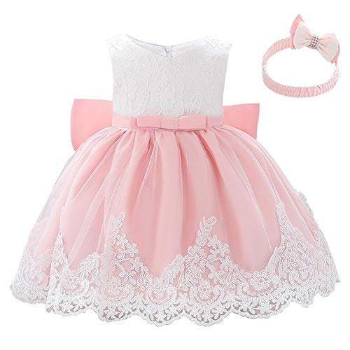 Lito Angels Blumenmädchen Elegantes Ballkleid Hochzeit Kleid Spitzenkleid mit Stirnband für Baby Mädchen Größe 18-24 Monate 92 Rosa 426 von Lito Angels