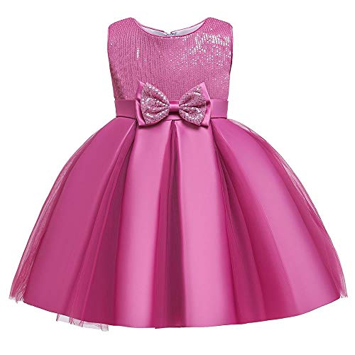 Lito Angels Blumenmädchen Elegantes Paillette Hochzeit Kleid Ballkleid Kurz mit Schleife für Kinder Mädchen Größe 5-6 Jahre 116, Rosa 428 von Lito Angels