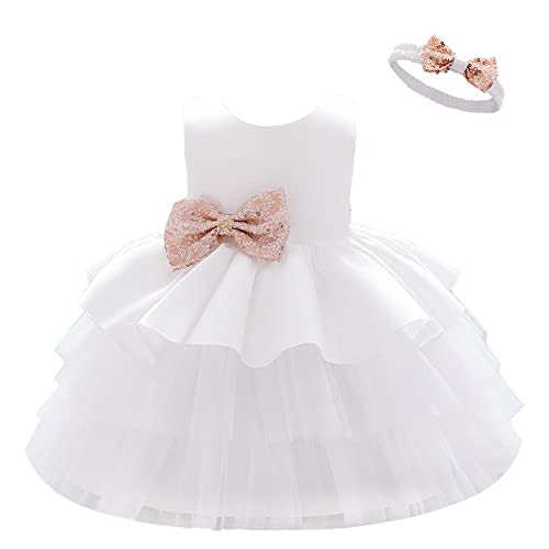 Lito Angels Elegantes Kleid Hochzeit Blumenmädchen Ballkleid Tüllkleid mit Stirnband für Baby Mädchen Größe 12-24 Monate 92, Weiß (Tag-Nummer 80) von Lito Angels