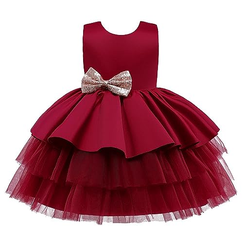 Lito Angels Elegantes Kleid Hochzeit Blumenmädchen Ballkleid Tüllkleid für Kleinkind Mädchen Größe 2-3 Jahre 98, Burgunderrot (Tag-Nummer 90) von Lito Angels